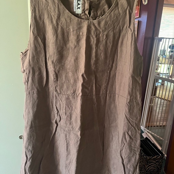 FLAX by Jeanne Engelhart Sleeveless Linen Shift Dress - Brown - Picture 3 of 5